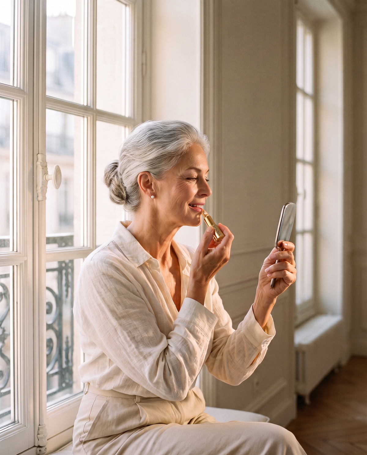 Woman applying Dovra by the window